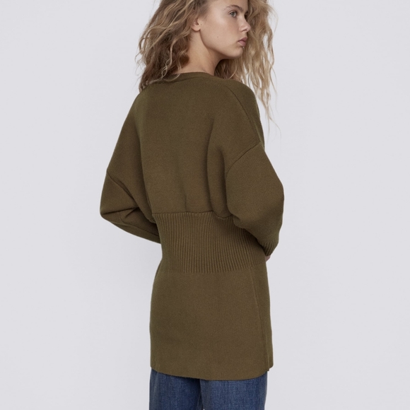 NWT ZARA | Ribbed Cardigan Dress Dark Khaki - Picture 10 of 14